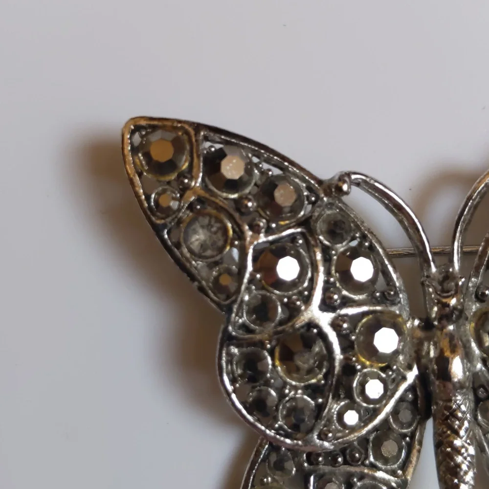 Hollycraft Silver Tone Simulated Marcasite Rhinestones Butterfly‎ Brooch Pin